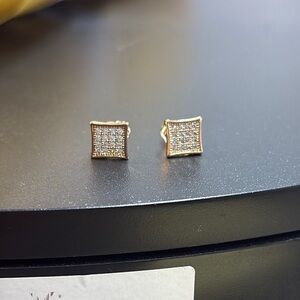 Gold and Silver Geometric Stud Earrings with Sparkling Stones